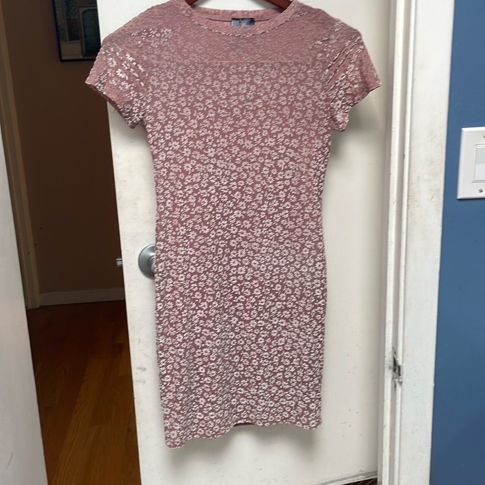 Tshirt bodycon dress reflective soft pink velour size small
